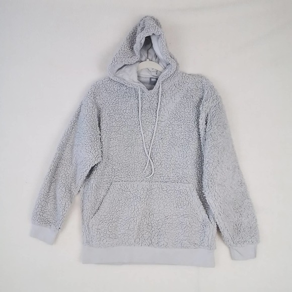 ASOS Pullover Oversized Sherpa Hoodie Size XS in Light Gray - Picture 1 of 16